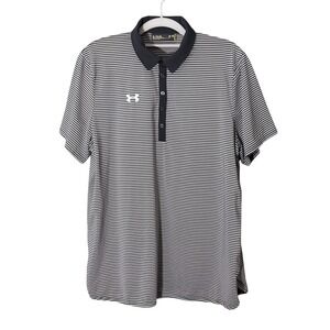 Under Armour Men Polo XL Athleisure Quick Dry Gray Striped Short Sleeve Stretch